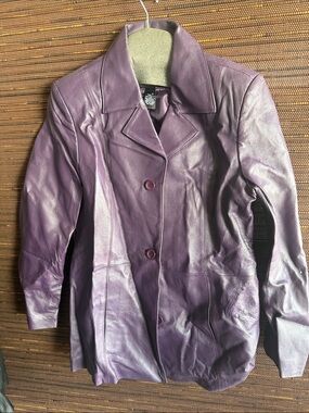 Dialogue Purple Leather Button-Front Jacket